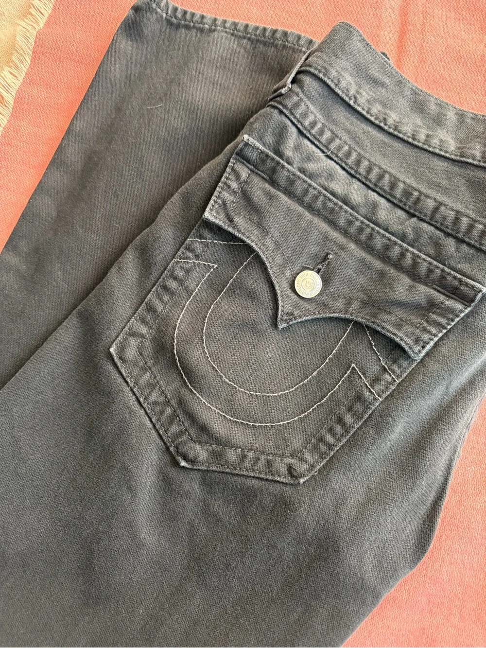 True Religion Black Back-Pocket Straight Jeans